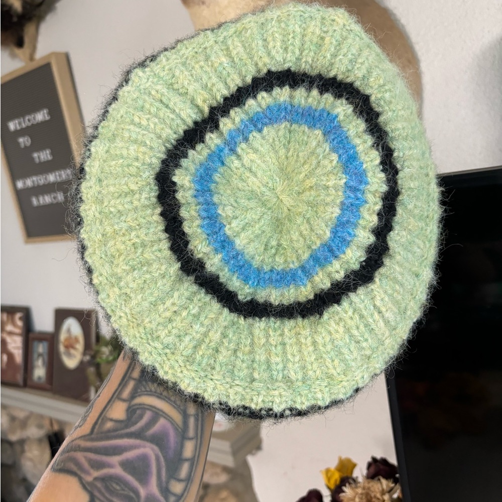 Anthropologie Green and Blue Knit Hat